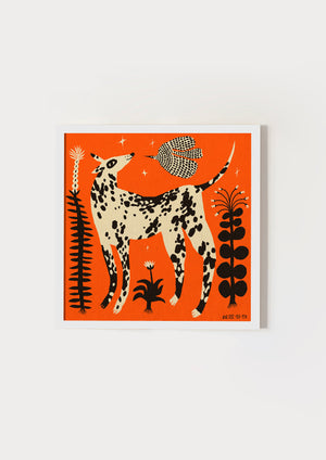 Spotted dog in the magic garden orange