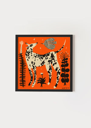 Spotted dog in the magic garden orange